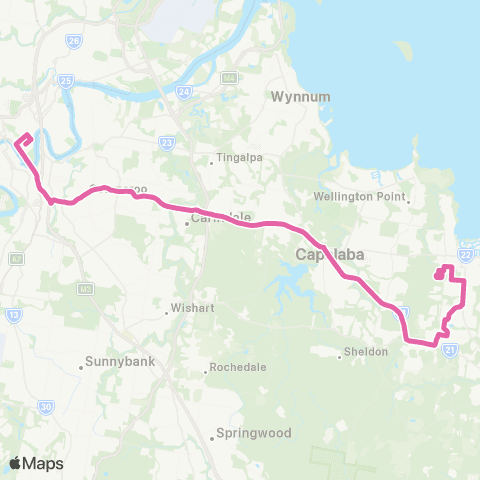 TransLink Cleveland - Brisbane City via Redland Bay Rd map