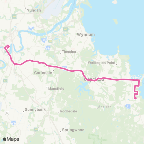 TransLink Thornlands - Brisbane City via Finucane Rd map