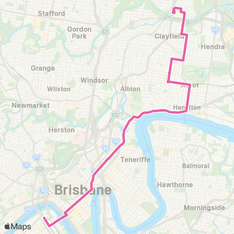 TransLink Toombul - City via Hamilton map