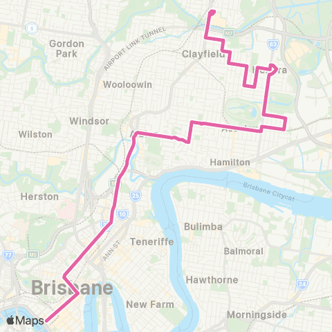 TransLink Toombul - City via Hendra map