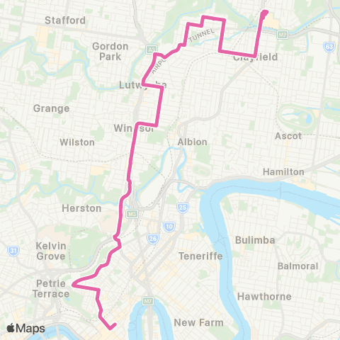 TransLink Toombul - City via Kalinga map