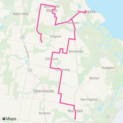 TransLink Carseldine - Toombul via Sandgate, Geebung map