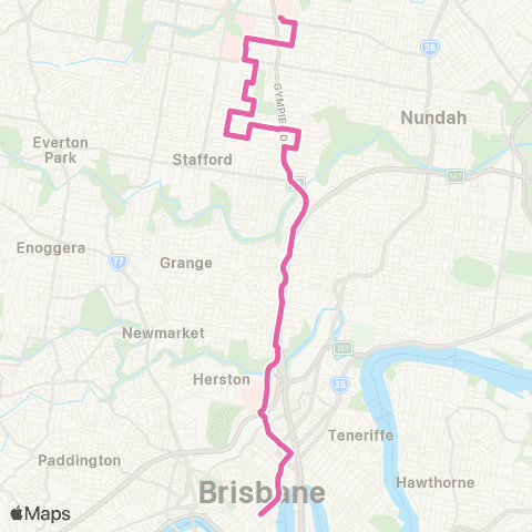 TransLink Chermside - City via Kedron map