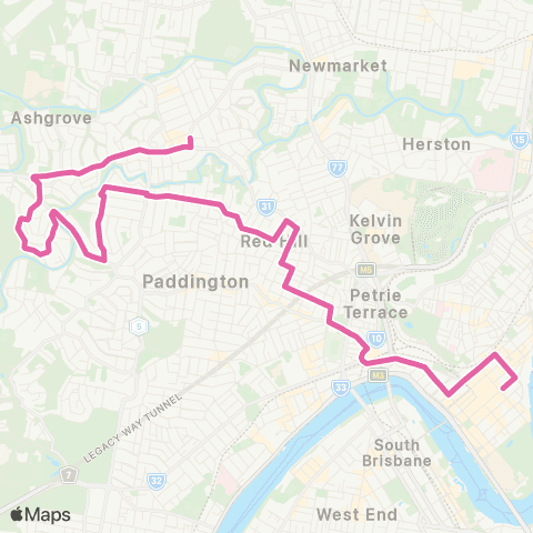 TransLink Ashgrove - City via Arthur Terrace map