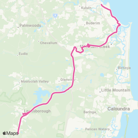 TransLink Maroochydore - Landsborough via Univ map