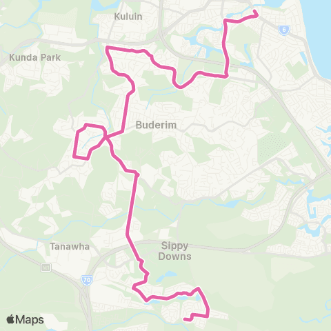 TransLink Maroochydore - Sippy Downs via Univ map