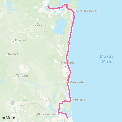 TransLink Noosa Heads - Maroochydore via Peregian Bch map