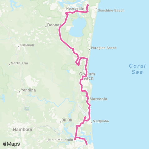 TransLink Maroochydore - Noosa Jct via Airport, Coolum map