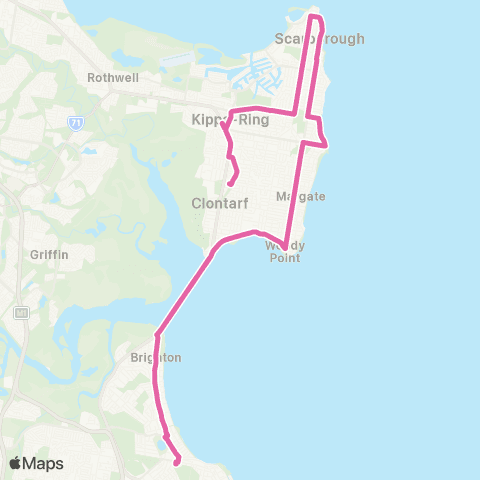 TransLink Kippa-Ring - Sandgate via Redcliffe map