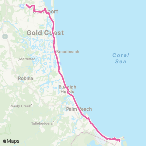 TransLink Tweed Heads - Broadbeach via Burleigh Heads map