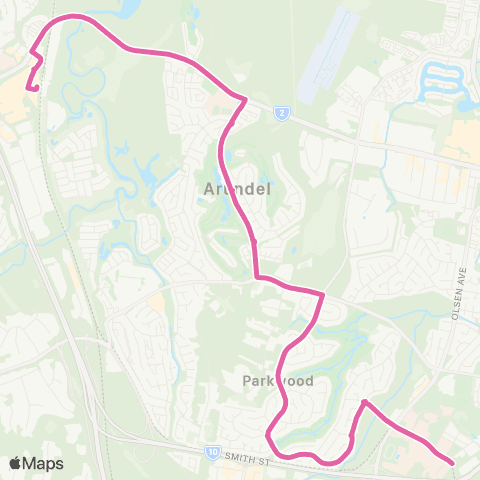 TransLink Uni-Hospital - Helensvale via Parkwood map