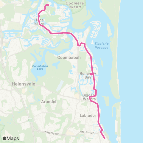 TransLink Sanctuary Cove - Southport via Runaway Bay map