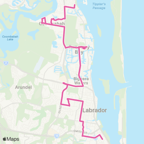 TransLink Paradise Point - Southport via Harbour Town map