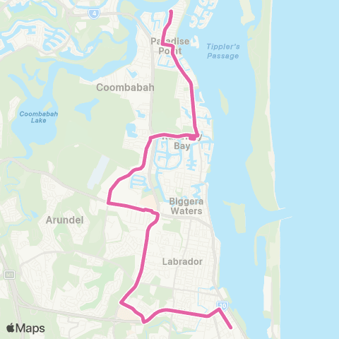 TransLink Paradise Point - Southport via Uni-Hosp map