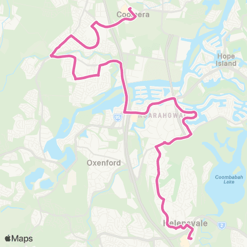 TransLink Coomera - Helensvale via Upper Coomera map