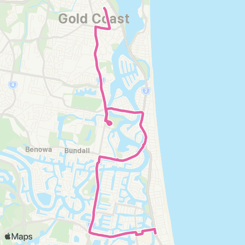 TransLink Broadbeach - Southport via Isle Capri map