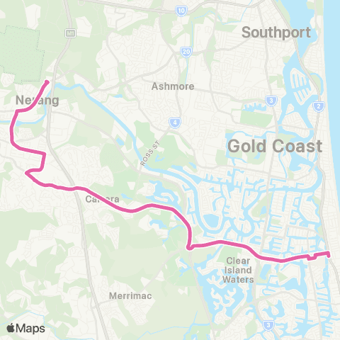 TransLink Broadbeach - Nerang via Highland Park map