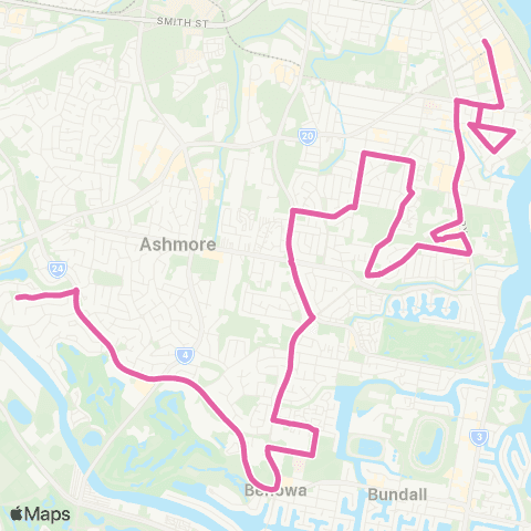 TransLink Ashmore - Southport via Southport Park map