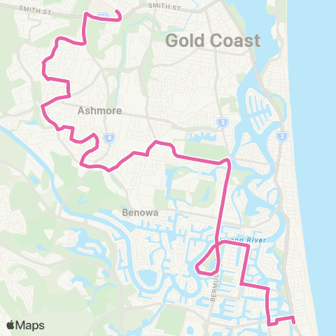 TransLink Broadbeach - Uni-Hospital via Ashmore map