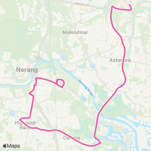 TransLink Uni-Hospital - Nerang via Ashmore map