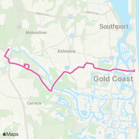 TransLink Surfers Paradise - Nerang via Ashmore map