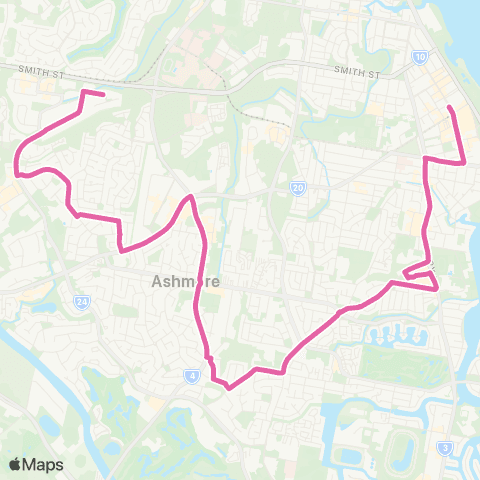 TransLink Molendinar - Southport via Ashmore map