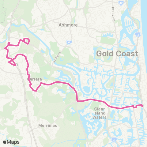 TransLink Broadbeach - Nerang via Carrara map