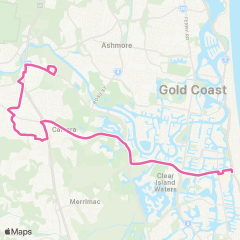 TransLink Broadbeach - Nerang via Highland Park map