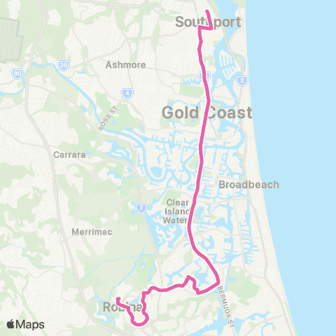 TransLink Southport - Robina via Bundall map