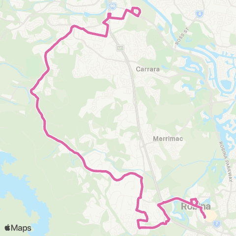 TransLink Nerang - Robina via Gilston,Worongary, Mudgeeraba map