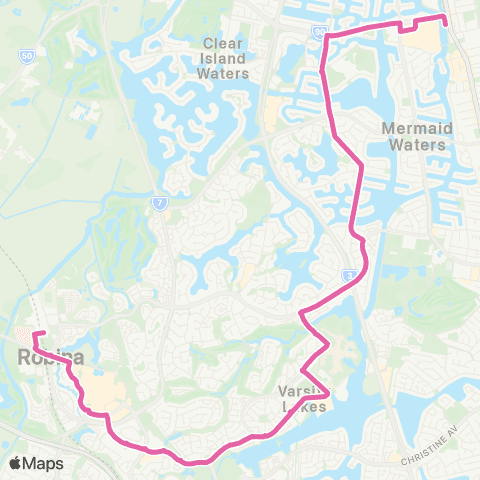 TransLink Robina - Broadbeach via Bond University map