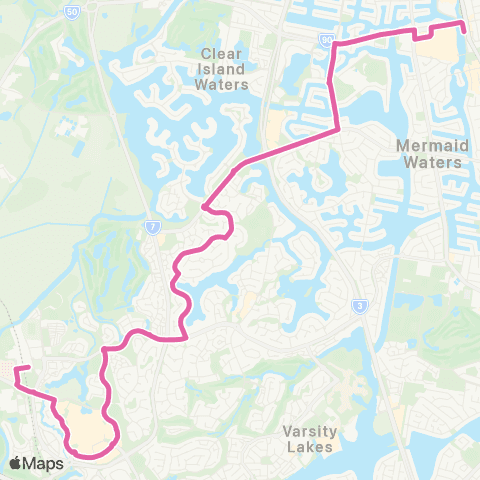 TransLink Broadbeach - Robina via Mermaid Waters map