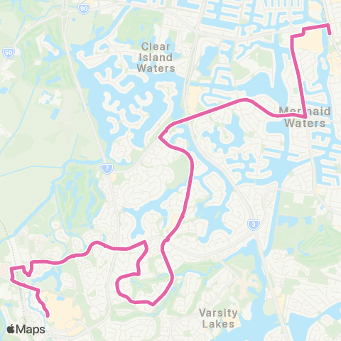 TransLink Broadbeach S - Robina via Robina Wood map