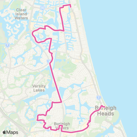 TransLink Broadbeach - Burleigh Heads via Mermaid Waters map