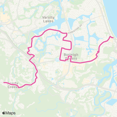 TransLink Reedy Creek - Burleigh Heads via Varsity Lakes map