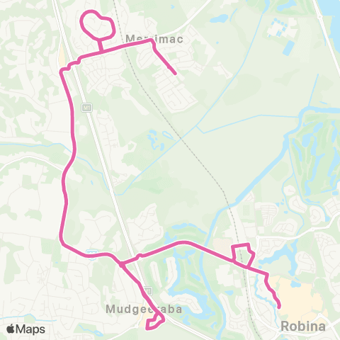 TransLink Merrimac - Robina via Mudgeeraba map