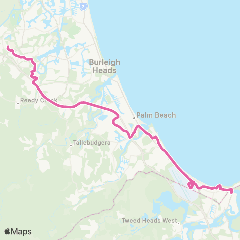 TransLink Tweed Heads - Robina via Airport, Varsity Lakes map