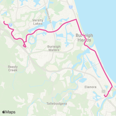 TransLink The Pines - Robina via Burleigh Heads map