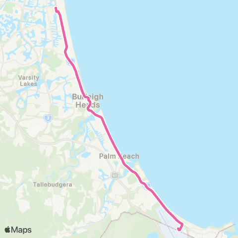 TransLink Airport - Broadbeach S via Burleigh Heads map