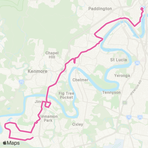 TransLink Valley - Riverhills via Indooroopilly map