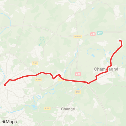 SETRAM Champagné / Fatines / Yvré-L.-Lyc.Bellevue / Montesquieu map