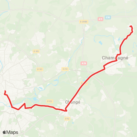 SETRAM Champagné / Fatines - Lycées S. / Funay / Washington map