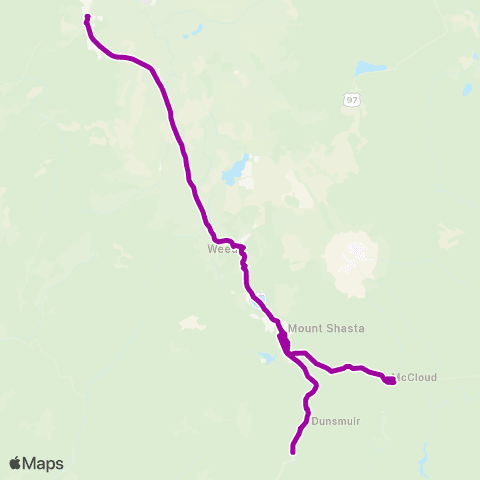 STAGE Siskiyou County Dunsmuir / McCloud / Yreka map