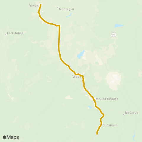 STAGE Siskiyou County McCloud / Dunsmuir / Yreka map