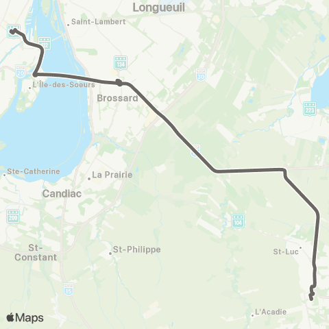 Saint-Jean-sur-Richelieu Super Express via A35 map