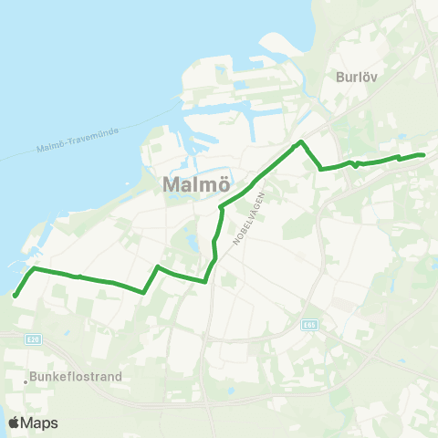 Skånetrafiken Sibbarp-Södervärn-Värnhem-Sjölundaviadukten-Bernst map