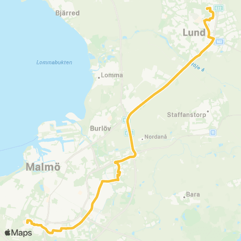 Skånetrafiken Lund N Fäladen - Lund LTH - Malmö Jägersro - Hylli map
