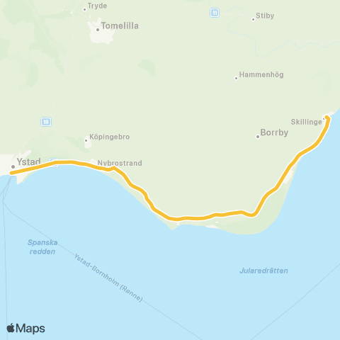 Skånetrafiken Ystad - Kåseberga - Skillinge map