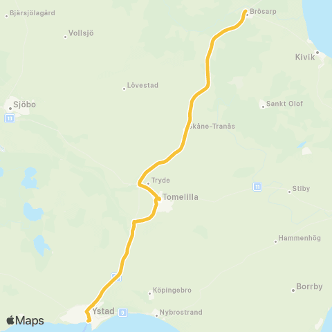 Skånetrafiken Ystad-Brösarp map