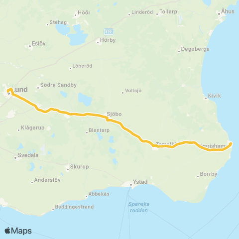 Skånetrafiken Lund - Simrishamn map